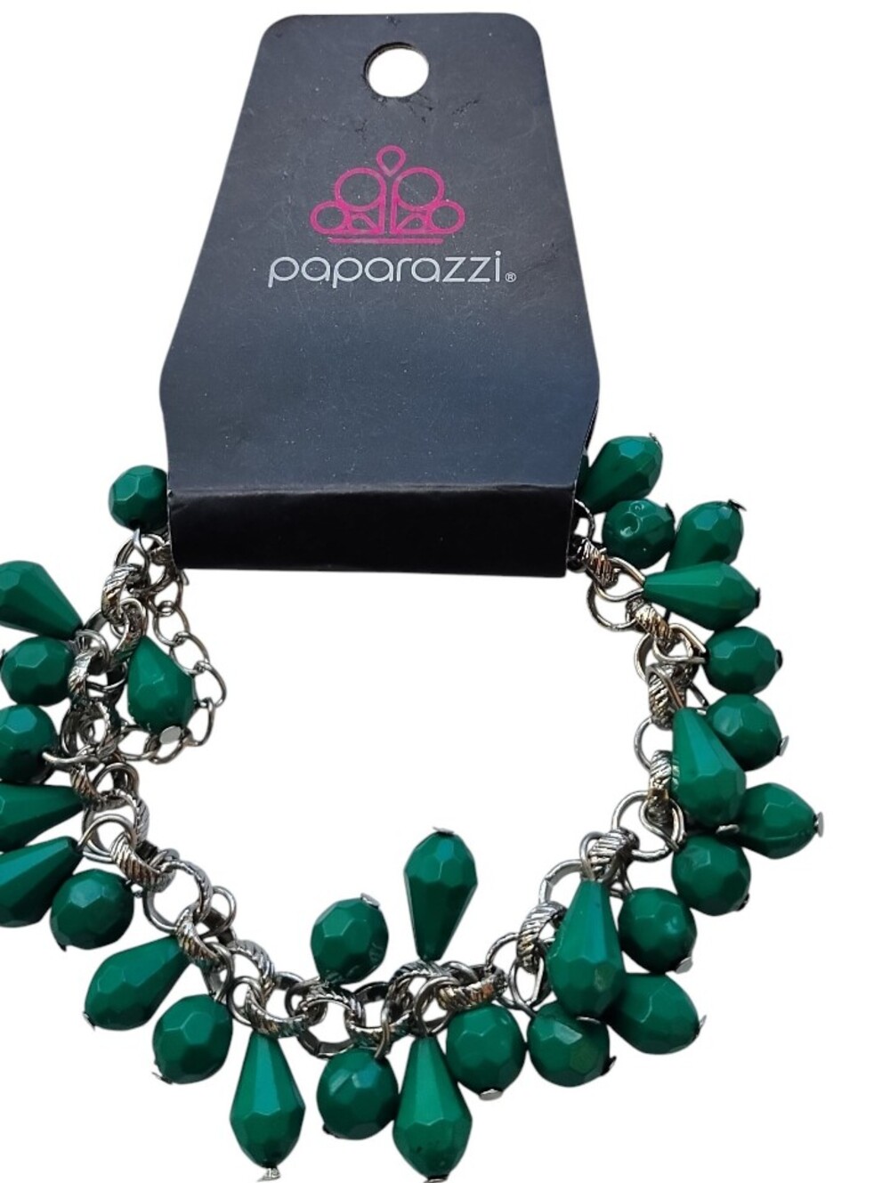 Paparazzi Teardrop Charm Bracelet - Emerald Green with Silver Chain